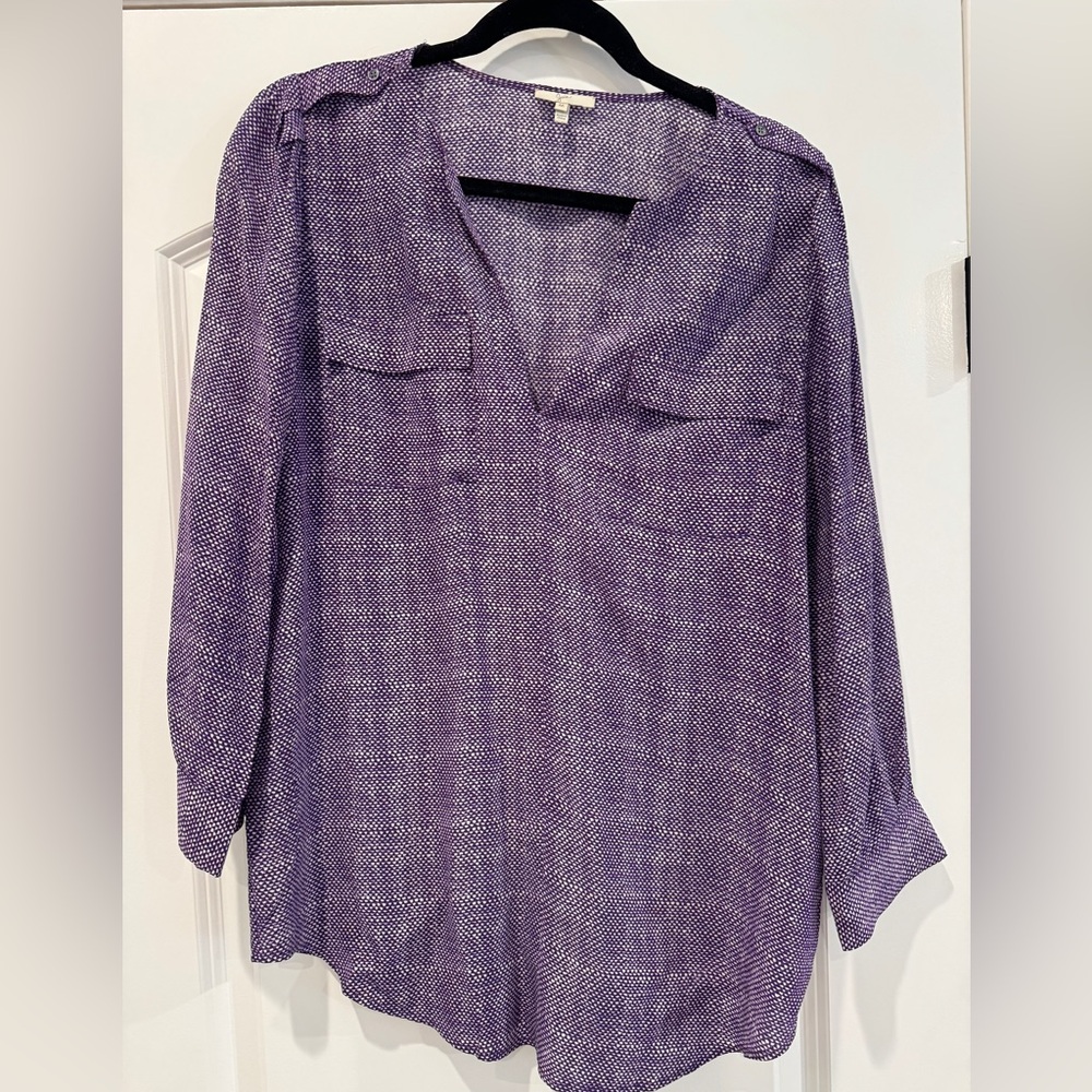 Joie Sz M Purple 100% Silk Blouse Utility Top Military blouse